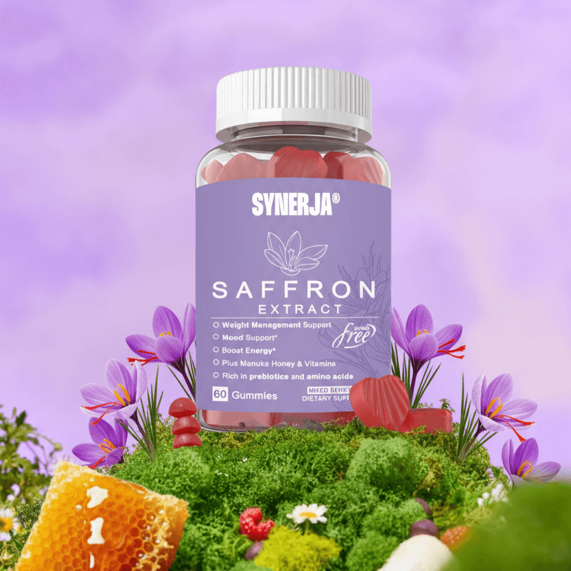 Saffron Mood Support Gummies 60, Vegan Sugar-Free, Stress & PMS Relief, High-Strength Standardized Saffron Extract – Synerja