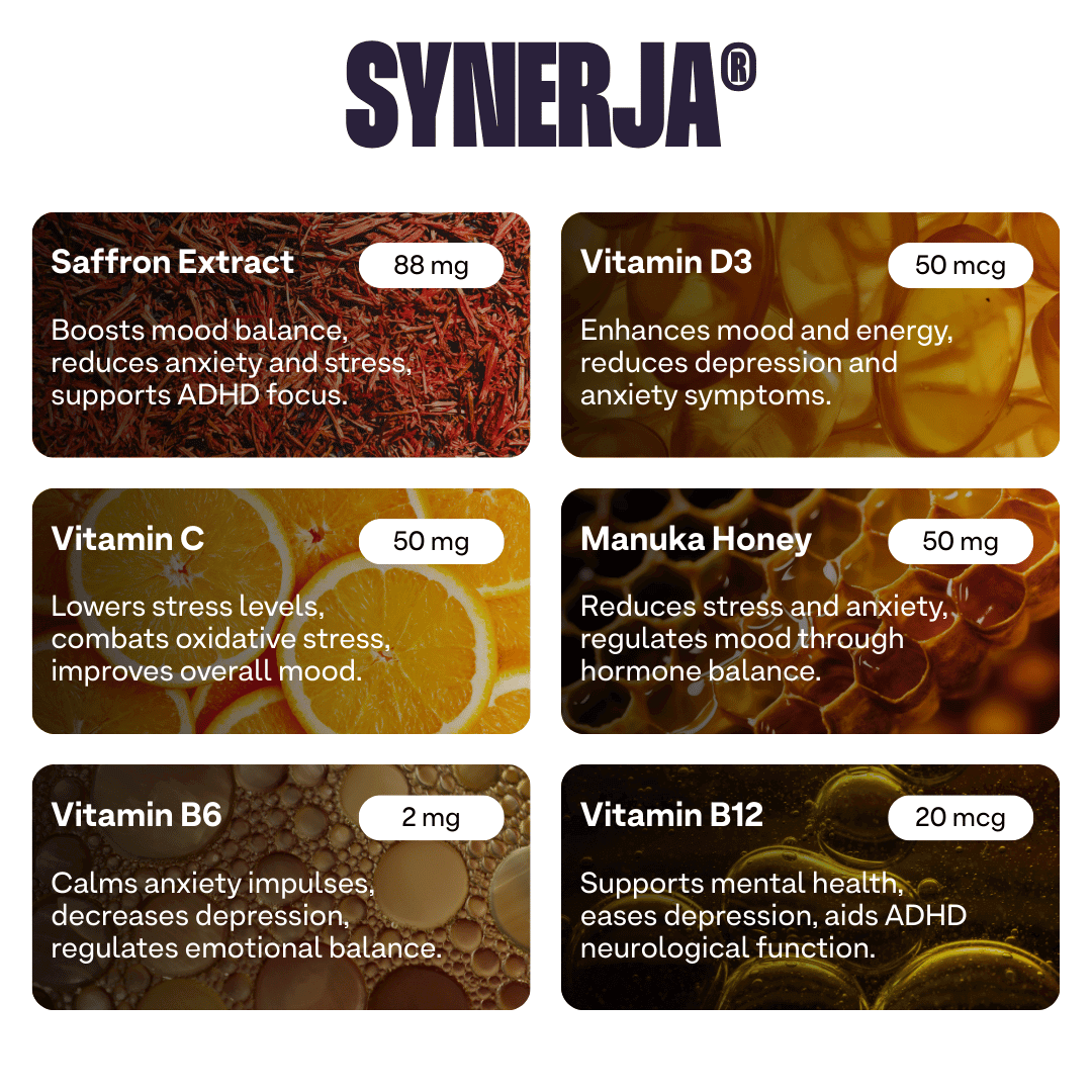 Saffron Mood Support Gummies 60, Vegan Sugar-Free, Stress & PMS Relief, High-Strength Standardized Saffron Extract – Synerja